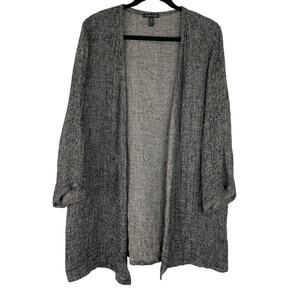 Eileen Fisher Gray Black Open Cardigan Top Size Small Organic Linen Blend